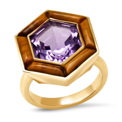 14K YG Amethyst and Tiger's Eye Bia Ring