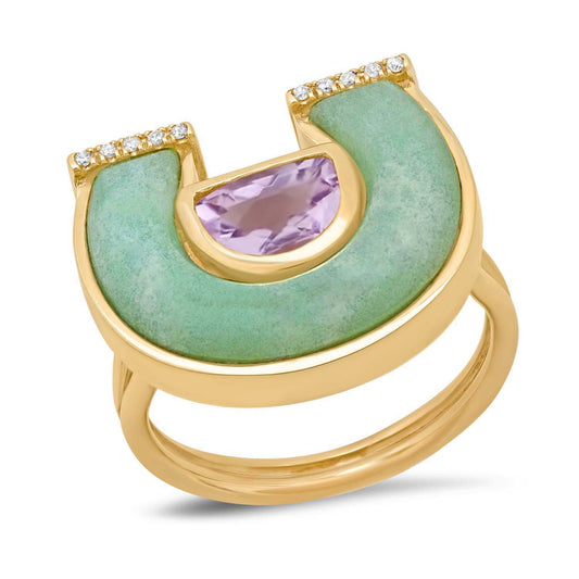 14K YG Amethyst, Chrysoprase and Diamond Horseshoe Ring