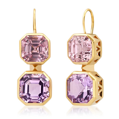 14K YG Tourmaline and Amethyst Duo Earrings