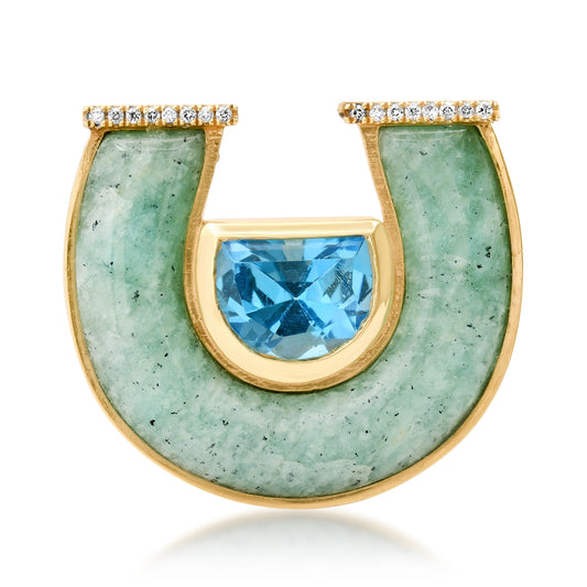 14K YG Jumbo Topaz, Amazonite and Diamond Horseshoe Ring