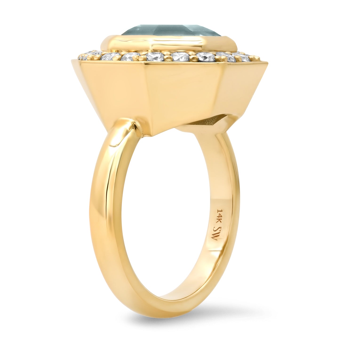 14K YG Brazilian Aquamarine and Diamond Bia Ring