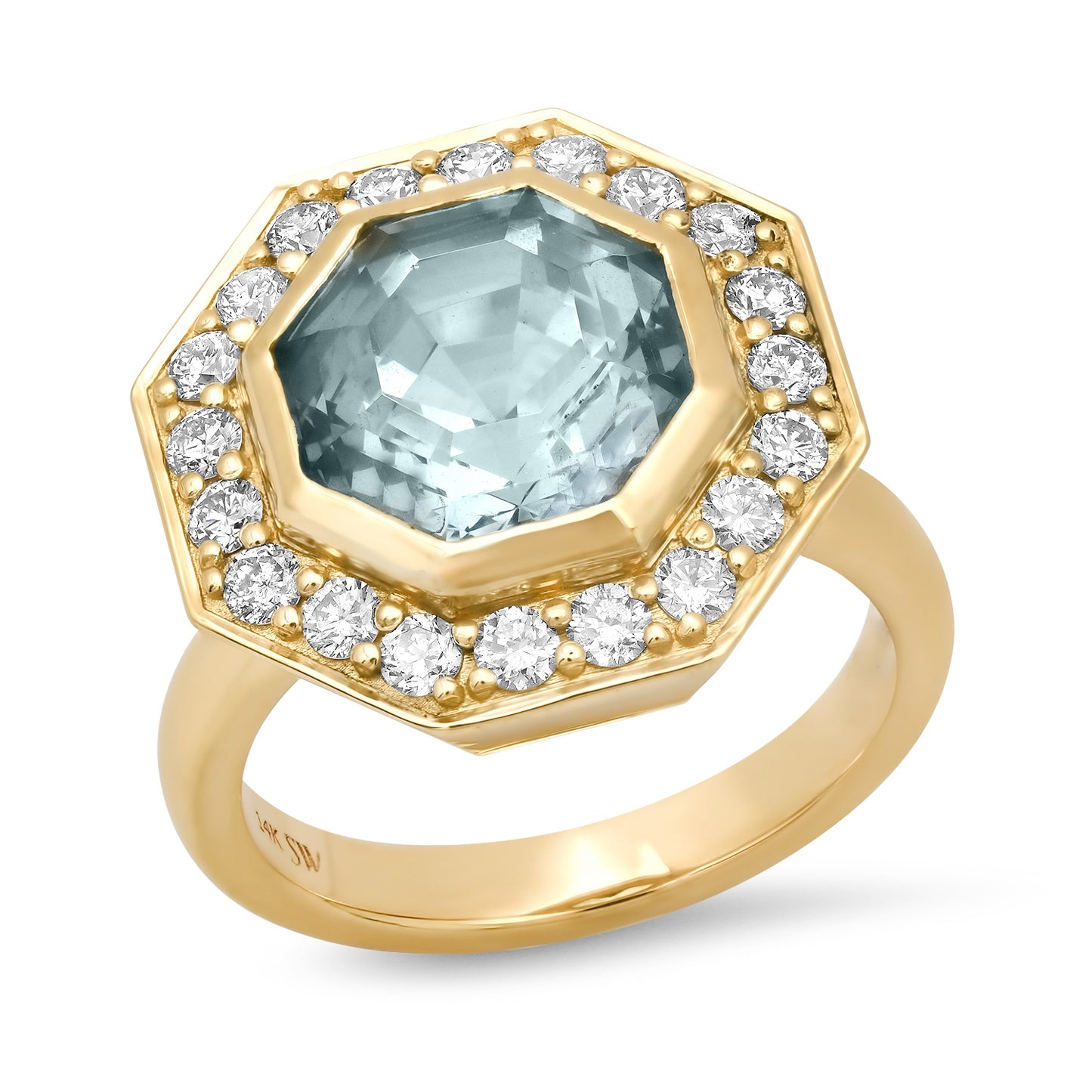 14K YG Brazilian Aquamarine and Diamond Bia Ring