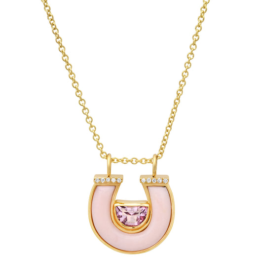 14K YG Amethyst, Pink Opal and Diamond Horseshoe Necklace