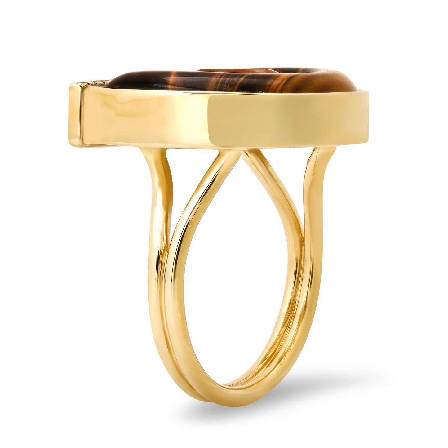 14K YG Medium Citrine, Tiger's Eye and Diamond Horseshoe Ring