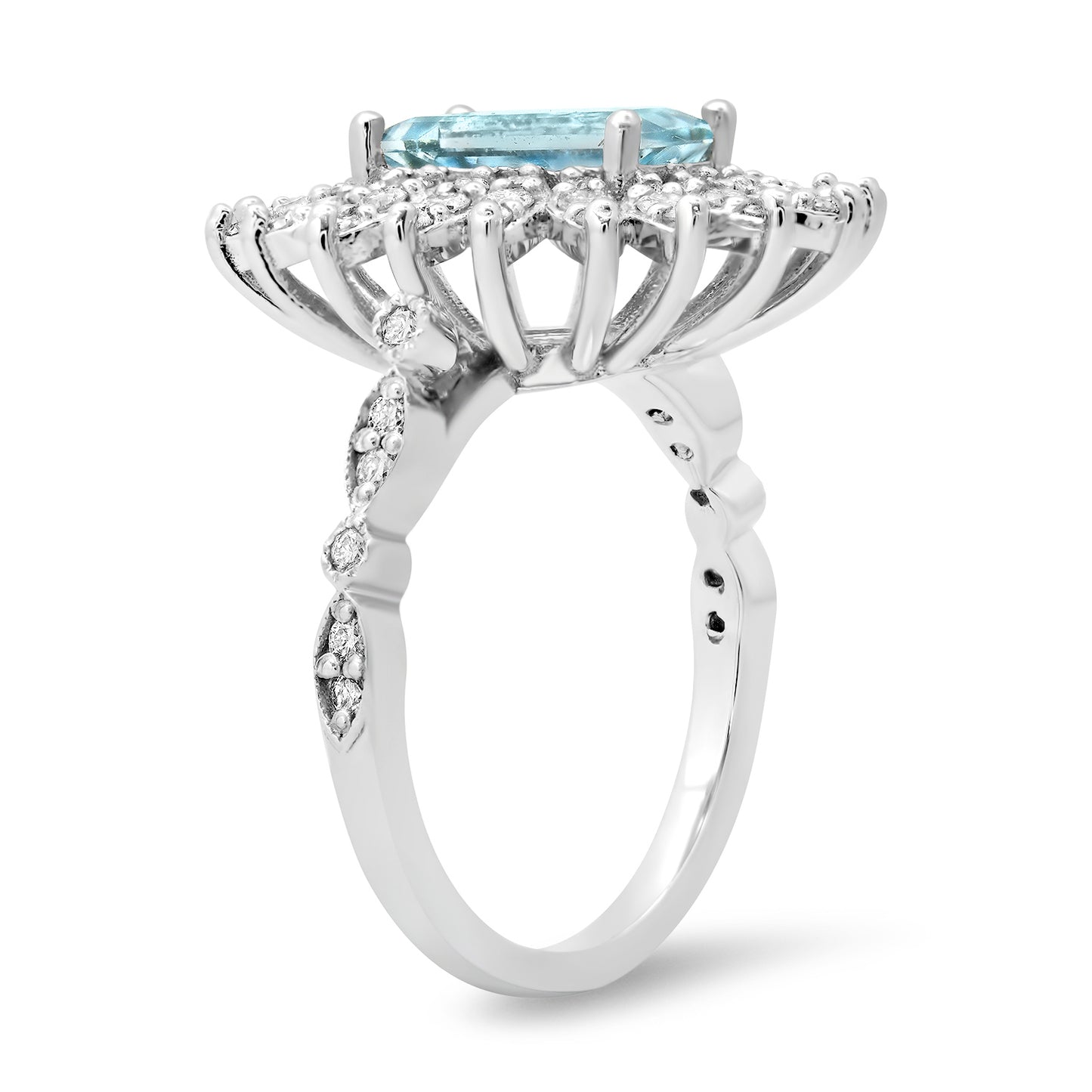 Aquamarine and Diamond Starburst Ring