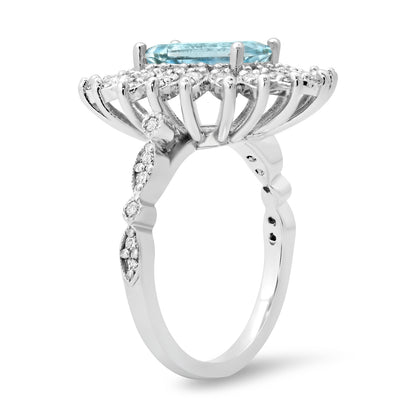 Aquamarine and Diamond Starburst Ring