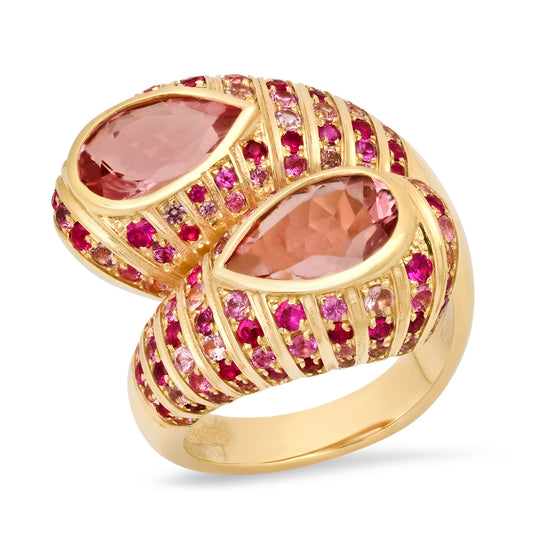 14K YG Morganite and Pink Sapphire Moi et Toi Ring