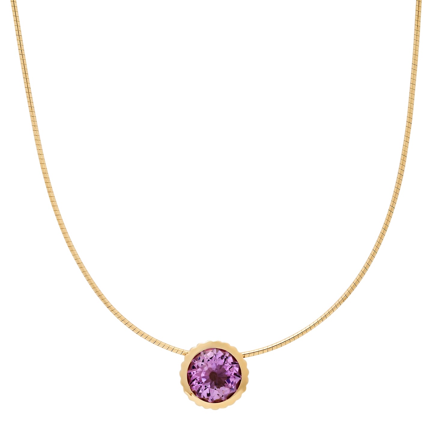 14K YG Round Amethyst Omega Necklace