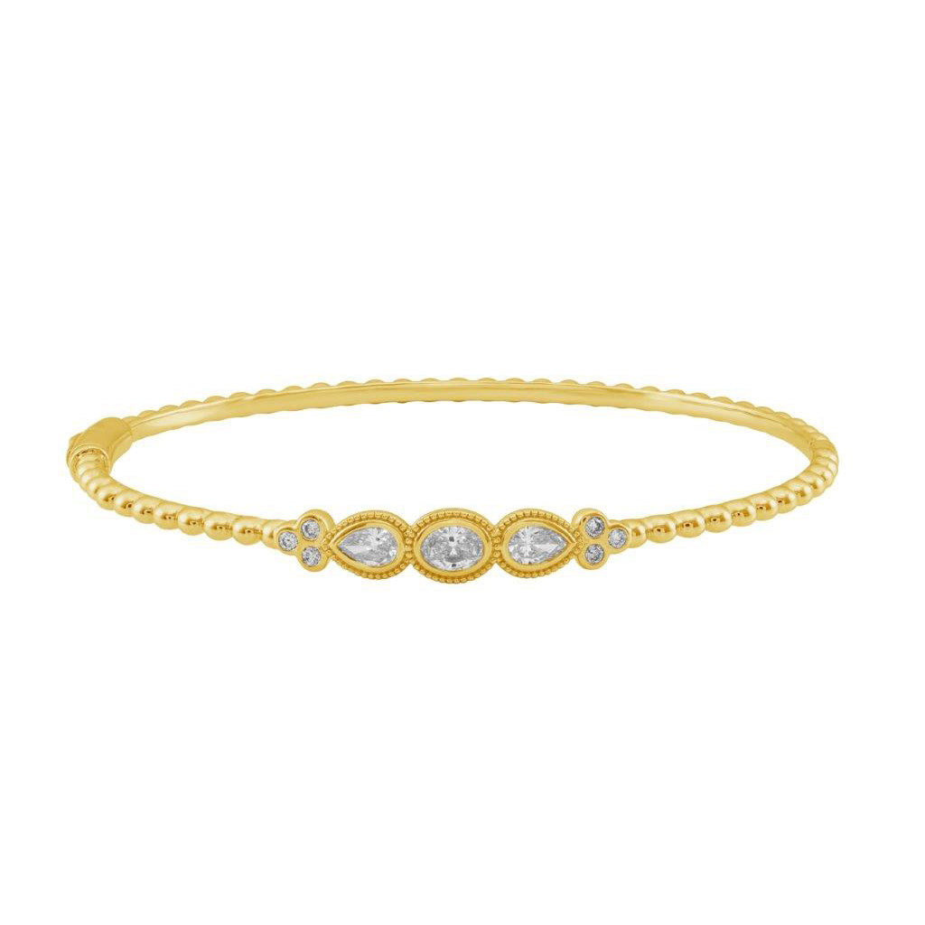 14K YG Oval, Pear And Round Shaped Diamond Bangle