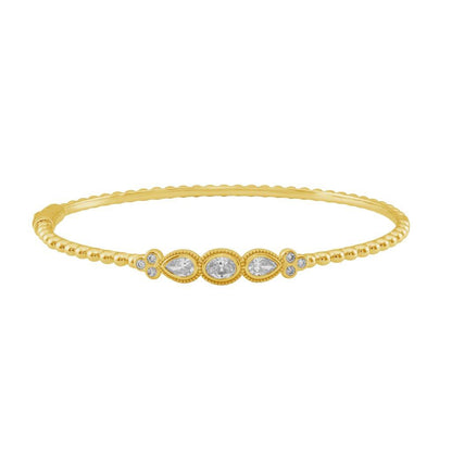 14K YG Oval, Pear And Round Shaped Diamond Bangle