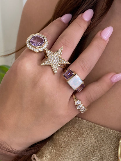 14K YG Ethiopian Opal and Amethyst Trilogy Ring