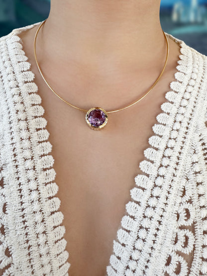 14K YG Round Amethyst Omega Necklace