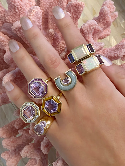 14K YG Amethyst and Tiger's Eye Bia Ring