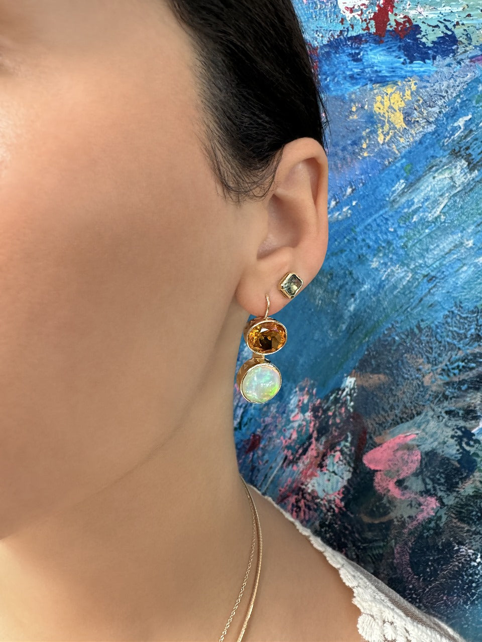 14K YG Opal and Citrine Duo Earrings