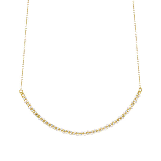 14K YG Scattered Diamond and Pearl Bib Necklace