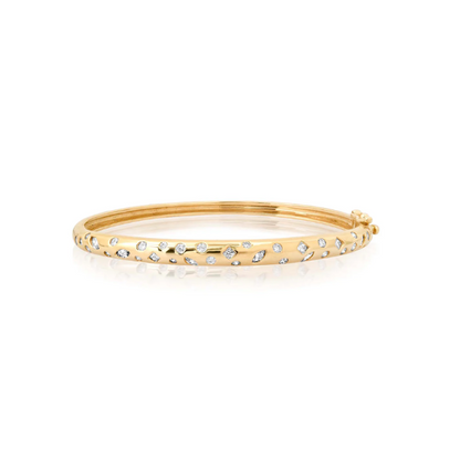 14K YG Princess and Round Diamond Gyspy Bangle