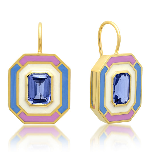 18K YG Dietrich Tanzanite Enamel Earrings