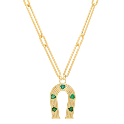 14K Yellow Gold Emerald and Diamond Horseshoe Necklace