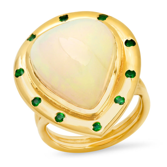 14K YG Ethiopian Opal and Tsavorite Ring