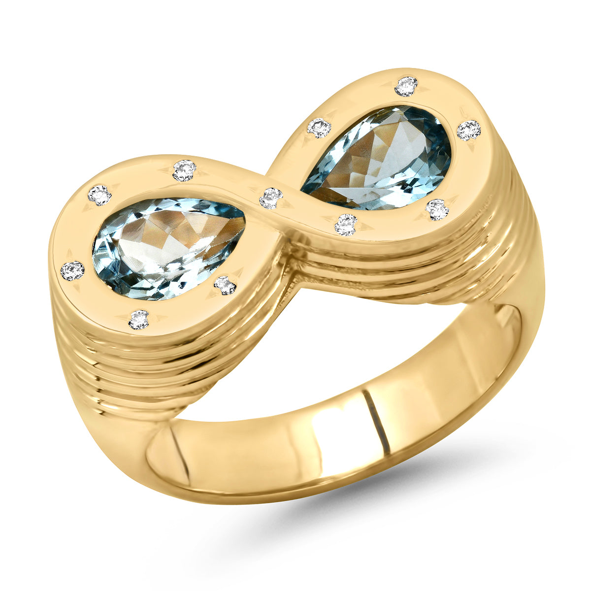 14K YG Aquamarine and Diamond Infinity Ring