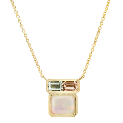 14K YG Opal, Aquamarine and Morganite Mosaic Necklace