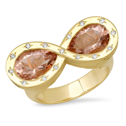 14K YG Morganite and Diamond Infinity Ring