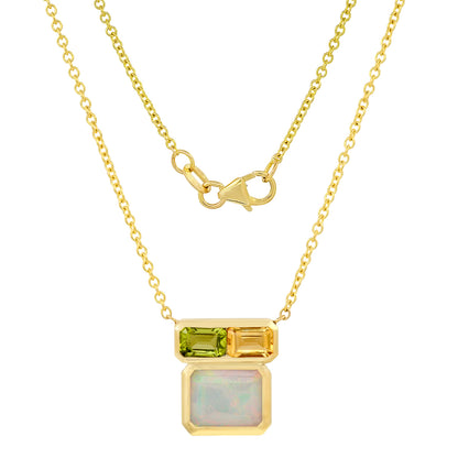 14K YG Opal, Peridot and Citrine Mosaic Necklace