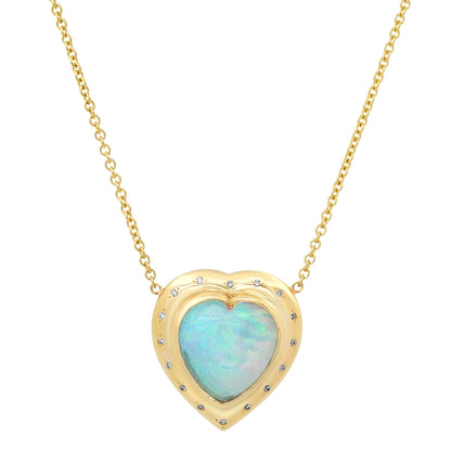 14K YG Heart Shaped Ethiopian Opal and Diamond Necklace