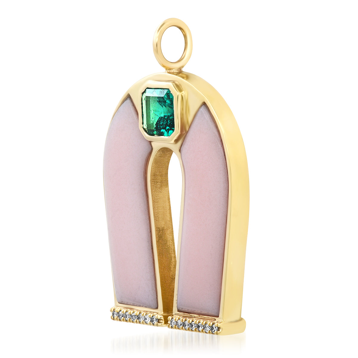 14K Yellow Gold Emerald and Pink Opal Horseshoe Necklace