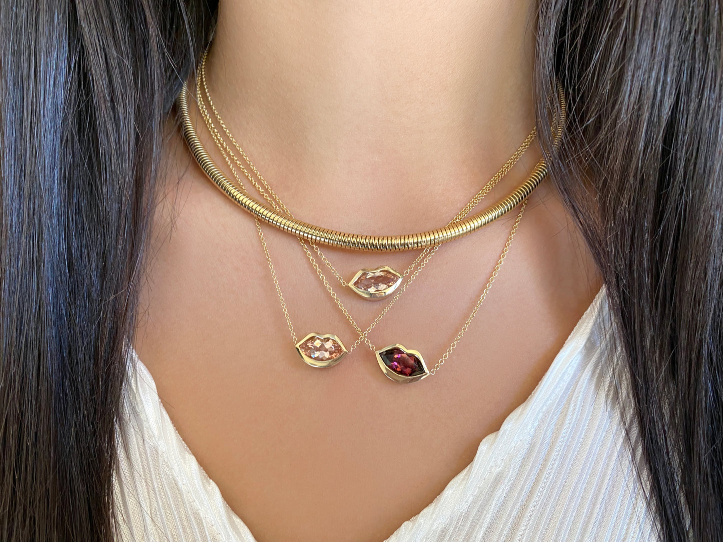 14K YG Tourmaline Kiss Necklace