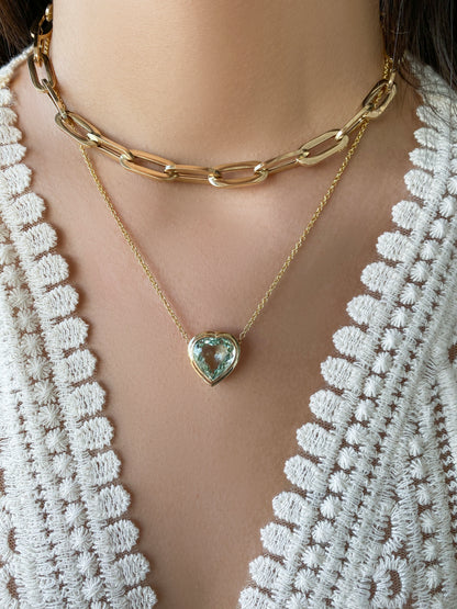 14K YG Tourmaline Heart Gypsy Necklace