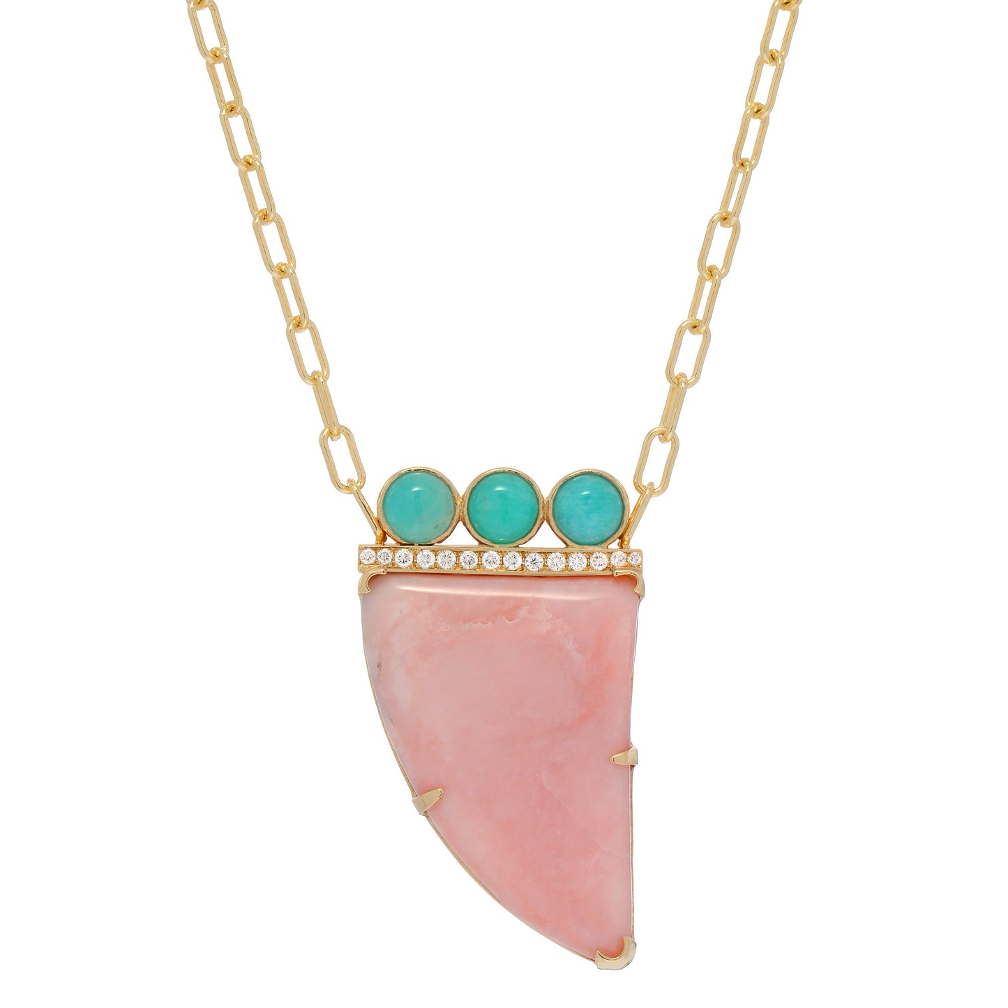 14K YG Pink Opal and Amazonite diamond necklace