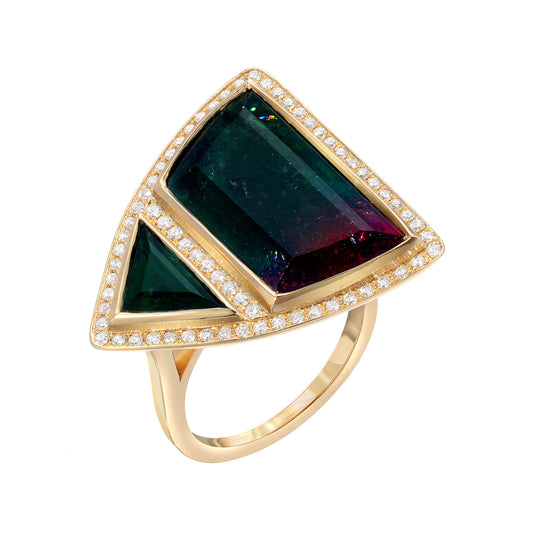 14K YG Bicolor Tourmaline Diamond Ring