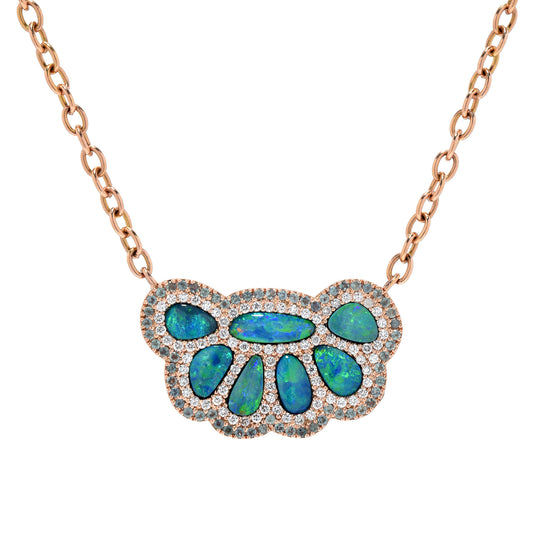 14K RG Opal, Alexandrite and Diamond Paw Necklace