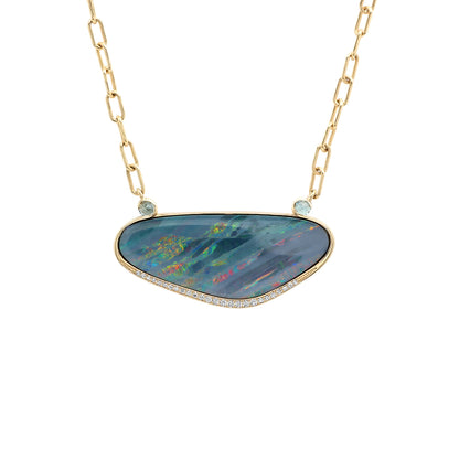 14K YG Opal and Aquamarine Diamond necklace